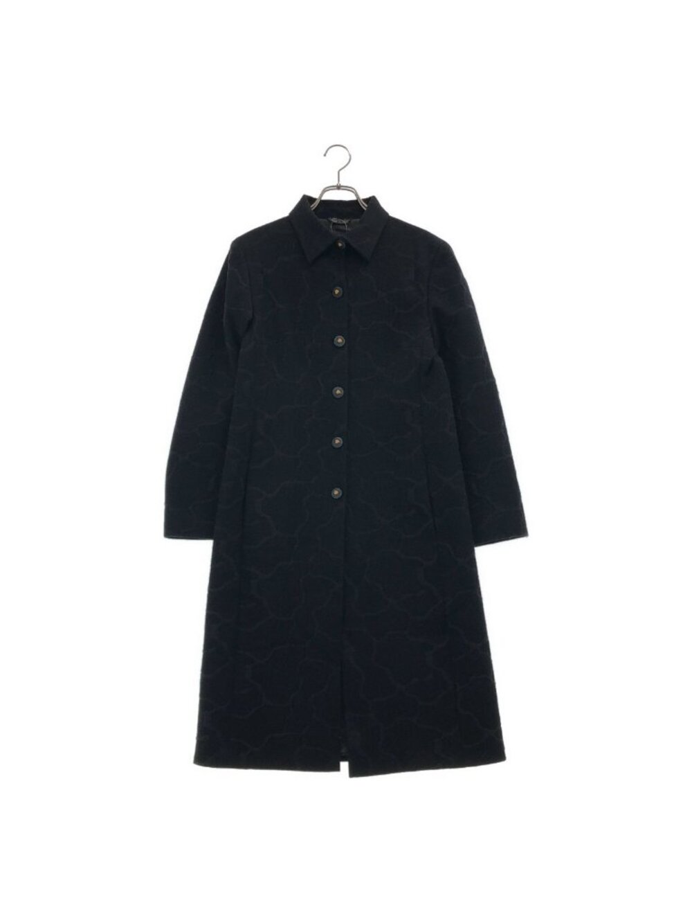 Versace Gianni Wool Jacquard Soutien Collar Coat Black